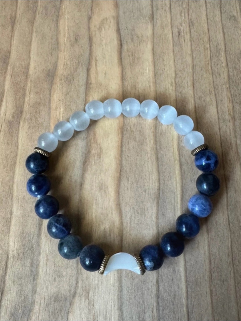 Evolve Mala Calm White Quartz & Sodalite Crescent Moon Stretch Bracelet